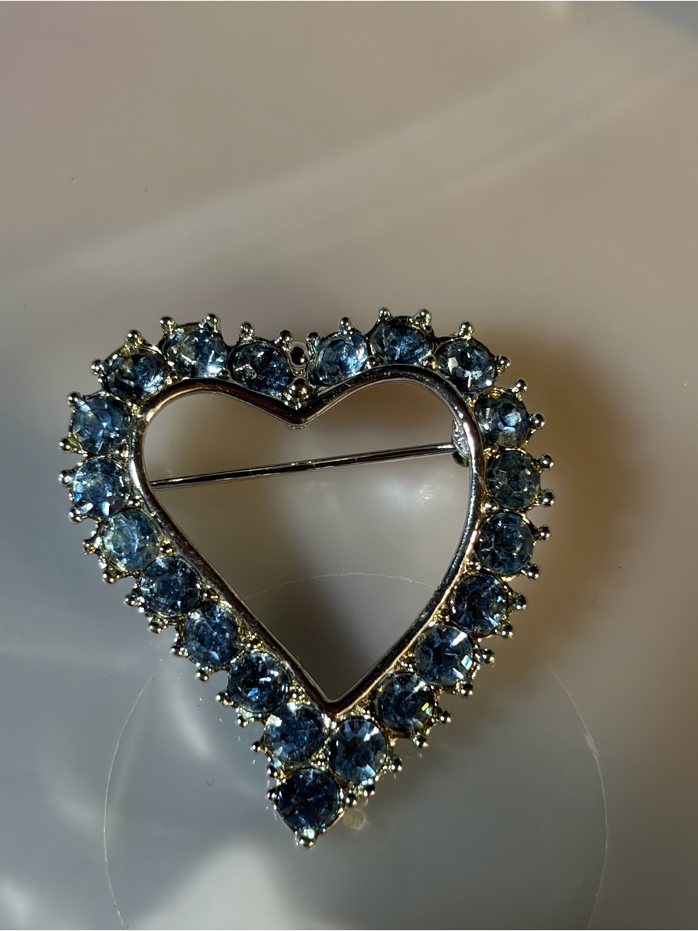 Vintage Sarah Cov Signed Blue Rhinestone Eternity Heart Brooch - Picture 5 of 5